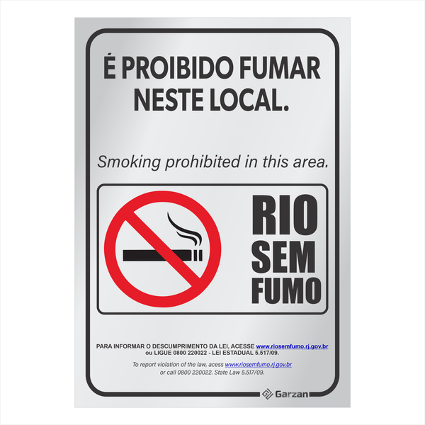 Placa de Sinalização "Rio Sem Fumo" - em Alumínio