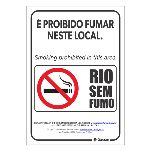Placa de Sinalização "Rio Sem Fumo"