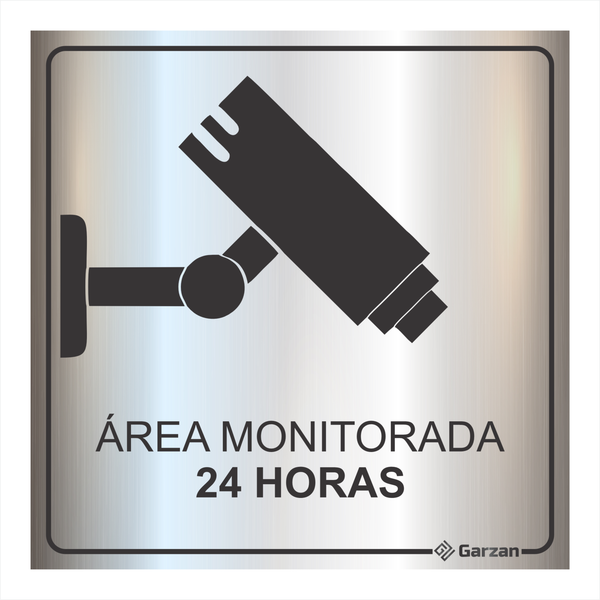 Placa de Sinalização Área Monitorada 24 Horas em Alumínio