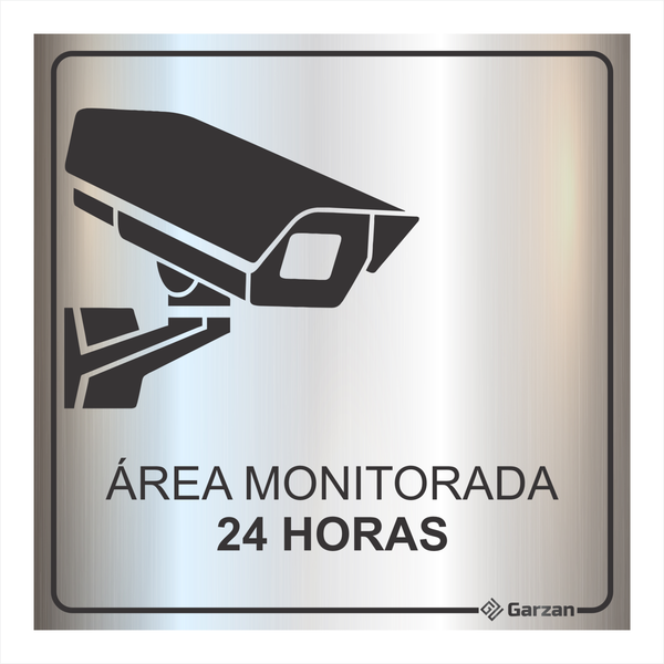 Placa de Sinalização Área Monitorada 24 Horas em Alumínio