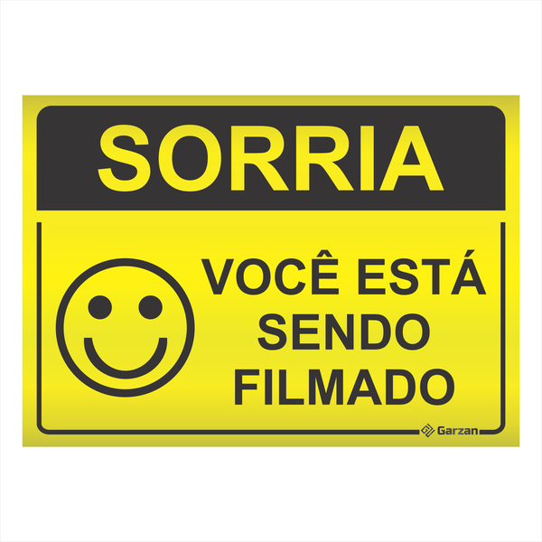 Placa de Sinalização Amarela "Sorria" em Alumínio